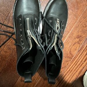 rag & bone Black Leather Lace-Up Boots with Silver Zipper